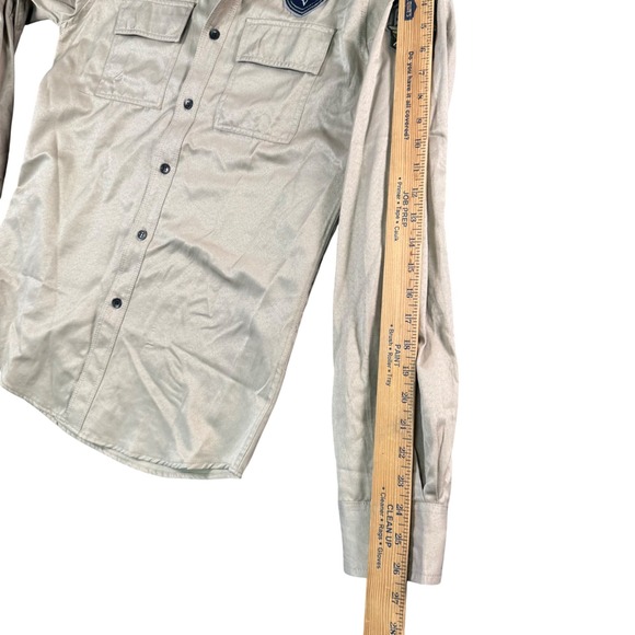 VTG Y2K Phat Farm Mens Tan Military Patch Button Up Shirt Airborne Long Sleeve M - Picture 7 of 8
